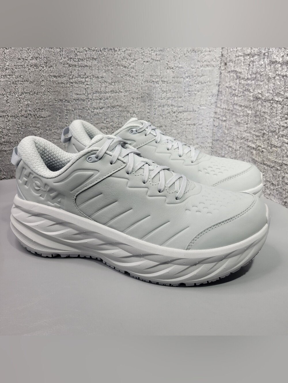 Hoka One Bondi SR Wide Men's Size US 9.5 2E Harbor Mist Luna Rock Leather Shoes